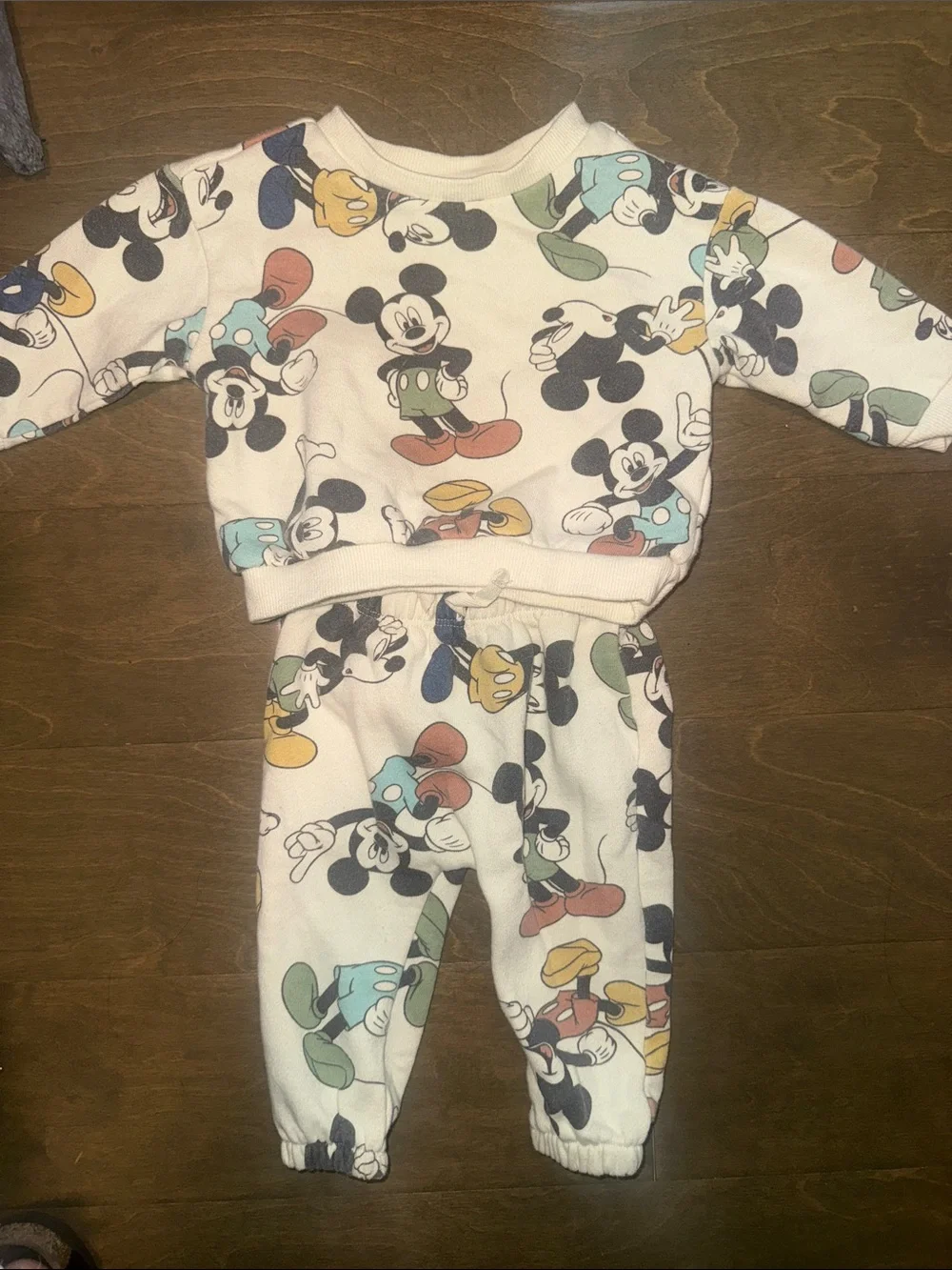 Disney Cream Mickey Mouse Pajama Set with Multicolor Accents